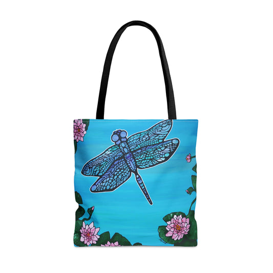Dragonfly and Lily Pad, Lotus Flower Tote Bag