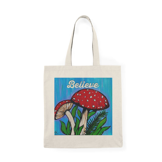 Mushroom Painting "Believe" Natural Tote Bag